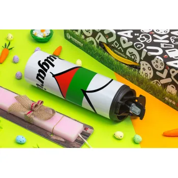 Bulgaria flag, Easter candle,Travel Tumbler 2 Lids, with metal straw & cleaning brush & aromatic flat candle (30cm) (PINK)