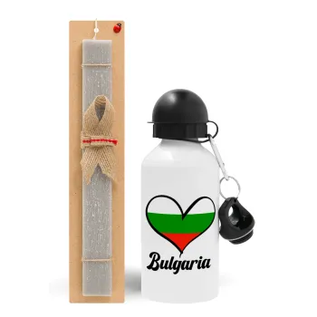 Bulgaria flag, Easter Set, metallic aluminum water bottle (500ml) & aromatic flat Easter candle (30cm) (GRAY)