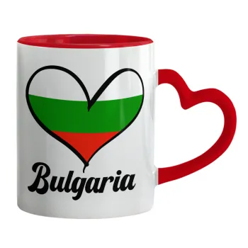 Bulgaria flag, Mug heart red handle, ceramic, 330ml