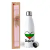 Easter Set, metallic stainless steel water bottle (750ml) & scented flat Easter candle (30cm) (PINK)