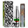 Easter Set, metallic stainless thermos flask (500ml) & scented flat Easter candle (30cm) (GRAY)