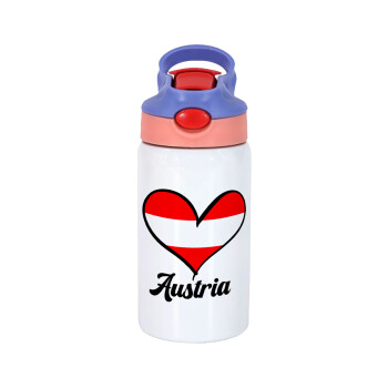 Austria flag, Παιδικό παγούρι θερμό, ανοξείδωτο, με καλαμάκι ασφαλείας, ροζ/μωβ (350ml)