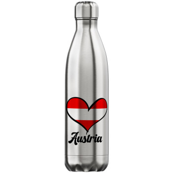 Austria flag, Μεταλλικό παγούρι θερμός Inox (Stainless steel), διπλού τοιχώματος, 750ml