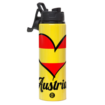 Austria flag, Μεταλλικό παγούρι νερού με καπάκι ασφαλείας, αλουμινίου 850ml