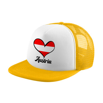 Austria flag, Καπέλο Ενηλίκων Soft Trucker με Δίχτυ Κίτρινο/White (POLYESTER, ΕΝΗΛΙΚΩΝ, UNISEX, ONE SIZE)