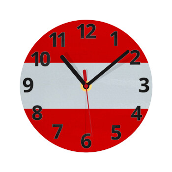 Austria flag, Ρολόι τοίχου γυάλινο (20cm)