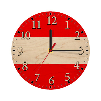 Austria flag, Ρολόι τοίχου ξύλινο plywood (20cm)