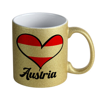 Austria flag, Κούπα Χρυσή Glitter που γυαλίζει, κεραμική, 330ml