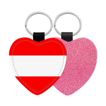 Austria flag, Μπρελόκ PU δερμάτινο glitter καρδιά ΡΟΖ