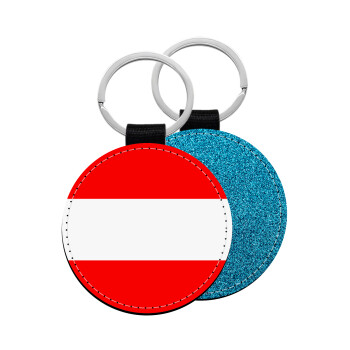 Austria flag, Μπρελόκ Δερματίνη, στρογγυλό ΜΠΛΕ (5cm)