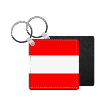 Austria flag, Μπρελόκ Δερματίνη, τετράγωνο ΜΑΥΡΟ (5x5cm)