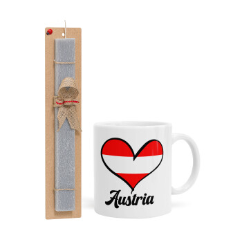 Austria flag, Πασχαλινό Σετ, Κούπα κεραμική (330ml) & πασχαλινή λαμπάδα αρωματική πλακέ (30cm) (ΓΚΡΙ)