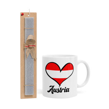 Austria flag, Πασχαλινή Λαμπάδα με Κούπα κεραμική (330ml) & κερί αρωματικό πλακέ (30cm) (ΓΚΡΙ)