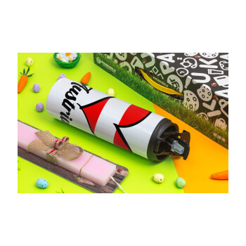 Austria flag, Easter candle,Travel Tumbler 2 Lids, with metal straw & cleaning brush & aromatic flat candle (30cm) (PINK)