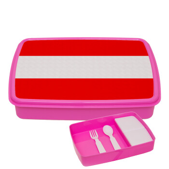 Austria flag, ΡΟΖ παιδικό δοχείο φαγητού (lunchbox) πλαστικό με παιδικά μαχαιροπίρουρα & 2 εσωτερικά δοχεία (BPA-FREE) Lunch Βox M23 x Π18 x Υ4cm