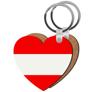 Austria flag, Μπρελόκ Ξύλινο καρδιά MDF