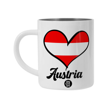 Austria flag, BIG Mug Stainless steel double wall (450ml, White)
