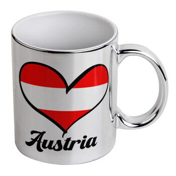 Austria flag, Κούπα κεραμική, ασημένια καθρέπτης, 330ml