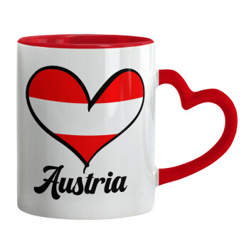 Austria flag, Κούπα καρδιά χερούλι κόκκινη, κεραμική, 330ml