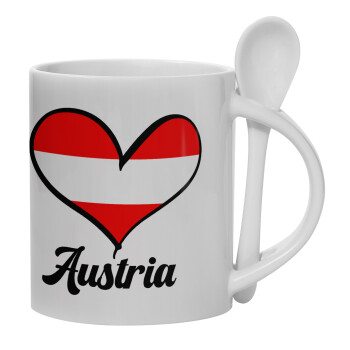 Austria flag, Ceramic coffee mug with Spoon, 330ml (1pcs)
