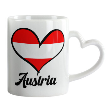 Austria flag, Κούπα καρδιά χερούλι λευκή, κεραμική, 330ml