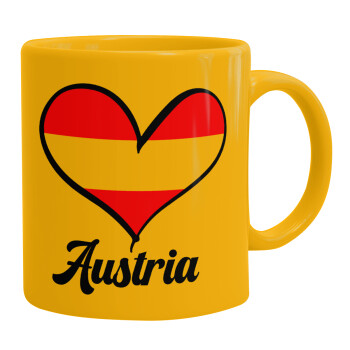 Austria flag, Ceramic coffee mug yellow, 330ml
