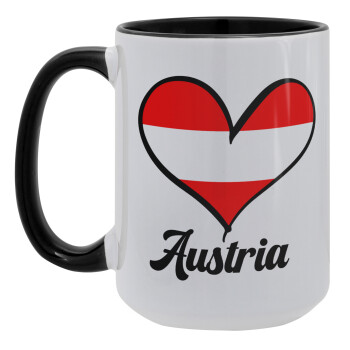 Austria flag, Κούπα Mega 15oz, κεραμική Μαύρη, 450ml