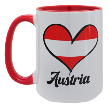 Austria flag, Κούπα Mega 15oz, κεραμική Κόκκινη, 450ml