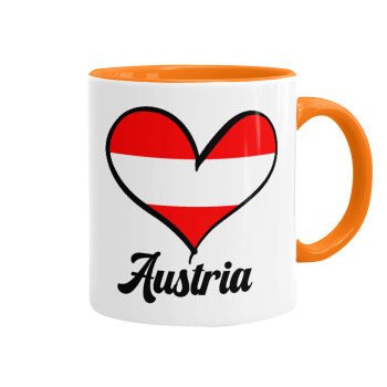 Austria flag, Κούπα χρωματιστή πορτοκαλί, κεραμική, 330ml