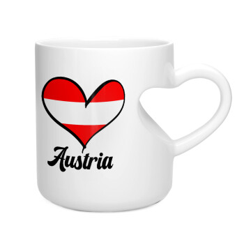 Austria flag, Κούπα καρδιά λευκή, κεραμική, 330ml