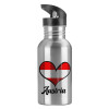 Water bottle Silver with straw, stainless steel 600ml