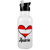 White water bottle with straw, stainless steel 600ml
