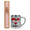 Easter Set, metallic thermal cup (300ml) & aromatic flat Easter candle (30cm) (PINK)