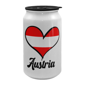 Austria flag, Κούπα ταξιδιού μεταλλική με καπάκι (tin-can) 500ml