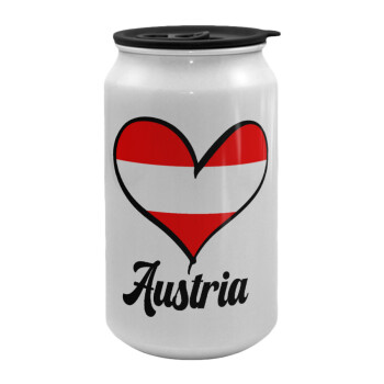 Austria flag, Κούπα ταξιδιού μεταλλική με καπάκι (tin-can) 500ml