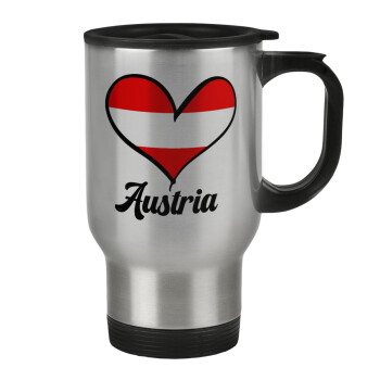 Austria flag, Stainless steel travel mug with lid, double wall 450ml