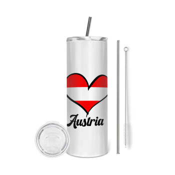 Austria flag, Eco friendly stainless steel tumbler 600ml, with metal straw & cleaning brush