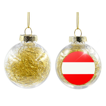 Austria flag, Transparent Christmas tree ball ornament with gold filling 8cm