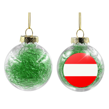 Austria flag, Χριστουγεννιάτικη μπάλα δένδρου διάφανη με πράσινο γέμισμα 8cm
