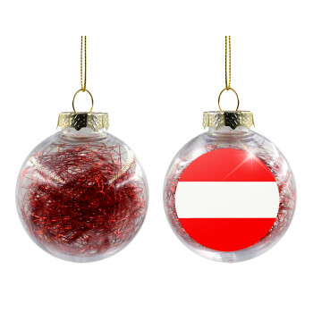 Austria flag, Χριστουγεννιάτικη μπάλα δένδρου διάφανη με κόκκινο γέμισμα 8cm