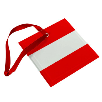 Austria flag, Χριστουγεννιάτικο στολίδι γυάλινο τετράγωνο 9x9cm