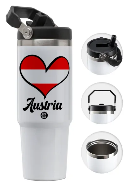 Austria flag — Θερμός Ανοξείδωτο 30oz με χερούλι