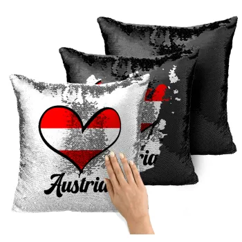 Austria flag, Μαξιλάρι καναπέ Μαγικό Μαύρο με πούλιες 40x40cm περιέχεται το γέμισμα