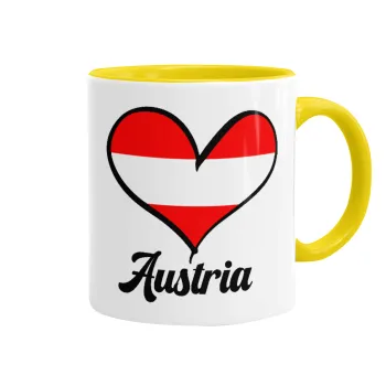 Austria flag, Κούπα χρωματιστή κίτρινη, κεραμική, 330ml