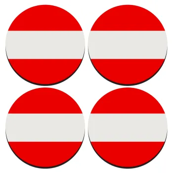 Austria flag, ΣΕΤ 4 Σουβέρ ξύλινα στρογγυλά (9cm)