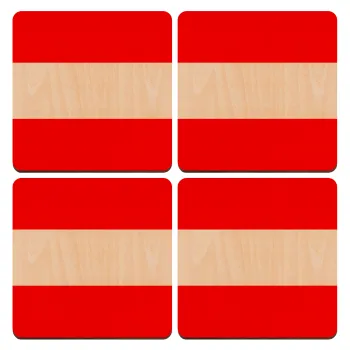 Austria flag, ΣΕΤ x4 Σουβέρ ξύλινα τετράγωνα plywood (9cm)