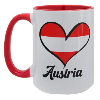 Austria flag, Κούπα Mega 15oz, κεραμική Κόκκινη, 450ml