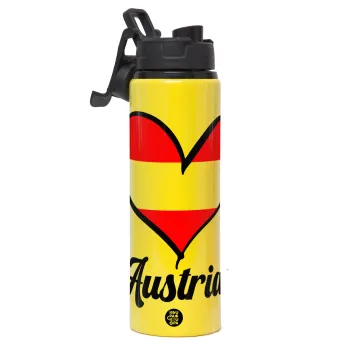 Austria flag, Μεταλλικό παγούρι νερού με καπάκι ασφαλείας, αλουμινίου 850ml