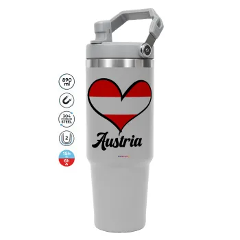 Austria flag, GREY Travel Tumbler with Handle 890ml