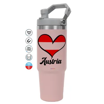 Austria flag, PINK Travel Tumbler with Handle 890ml